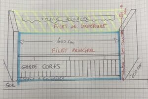 Sketch of an uncovered balcony for a Protection Chat quote, front view
